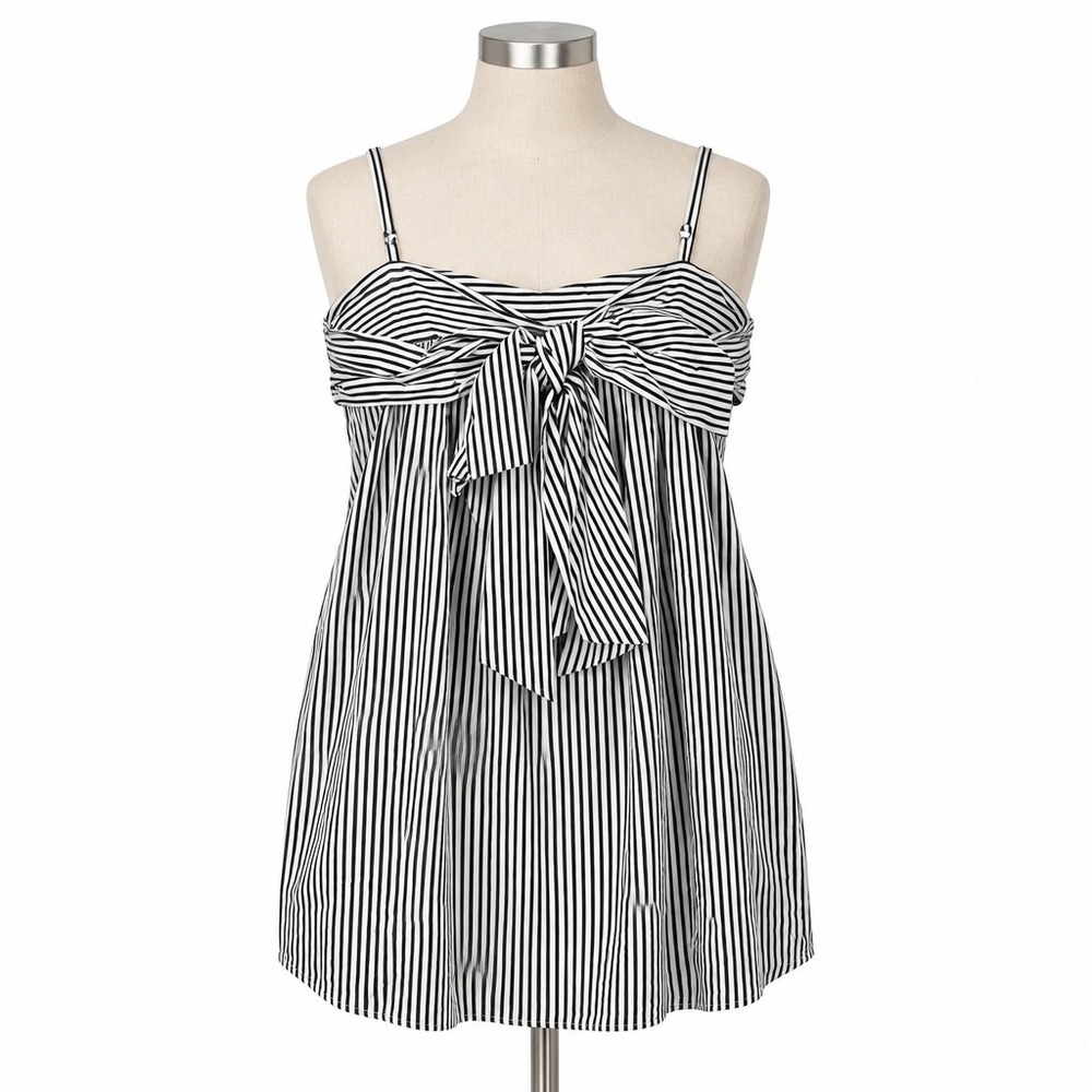 BB Dakota Striped Bow Front Camisole Top Black White Large